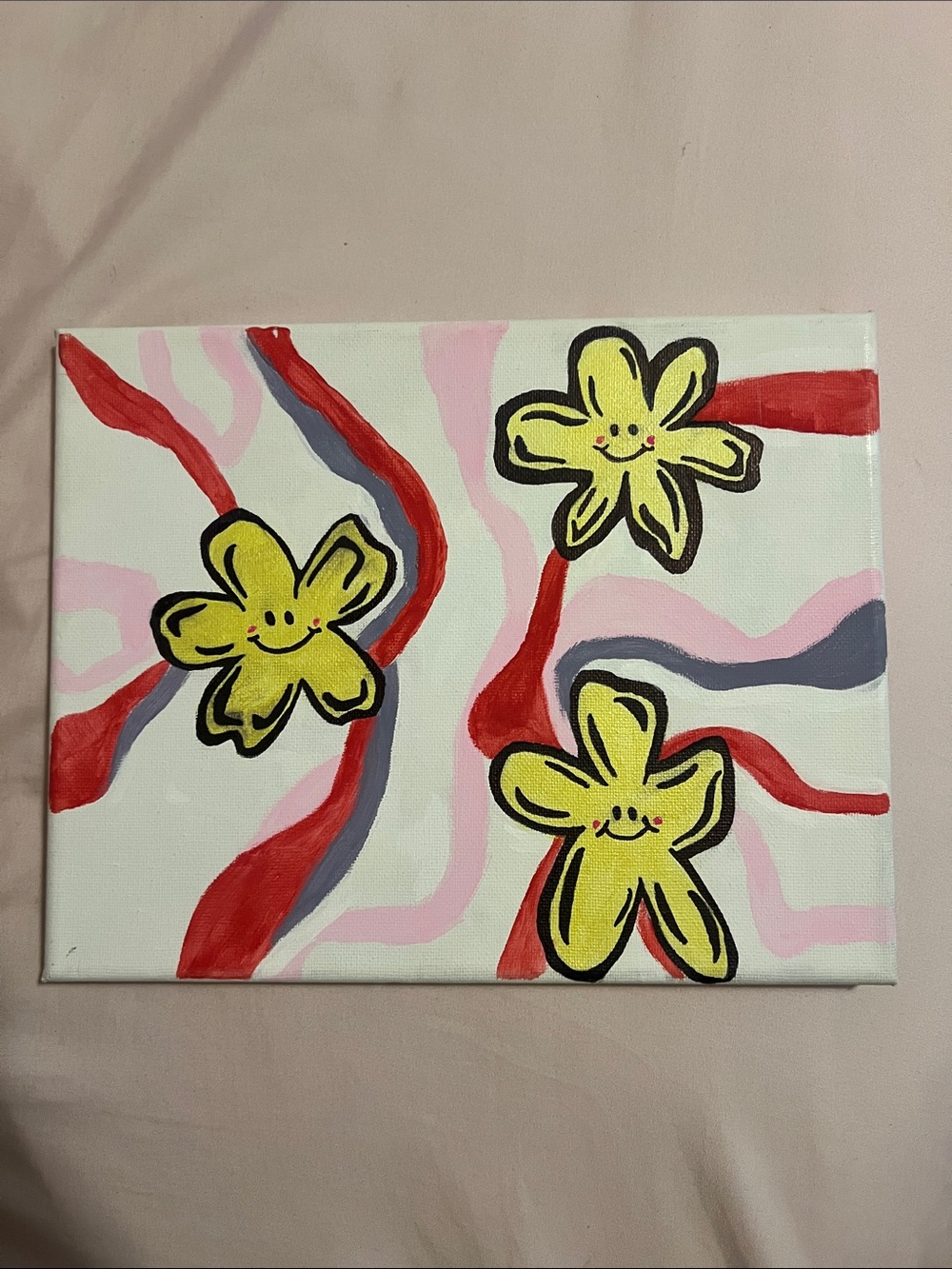 Acrylic Yellow Flower Kids Canvas Art Accessory, Cute Floral Wall - Handpainted